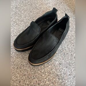 Eileen Fisher 8M Black Ells Suede Loafer Wedge Minimalist Staple Quiet Luxury